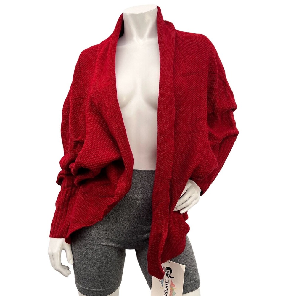 CHERFLY Women Batwing Sleeve Cardigan Sweater Knit Sweater Cardigan Outwear SZ L